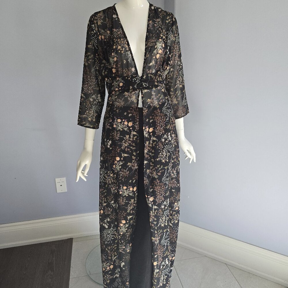 Japana floral and black sheer over coat